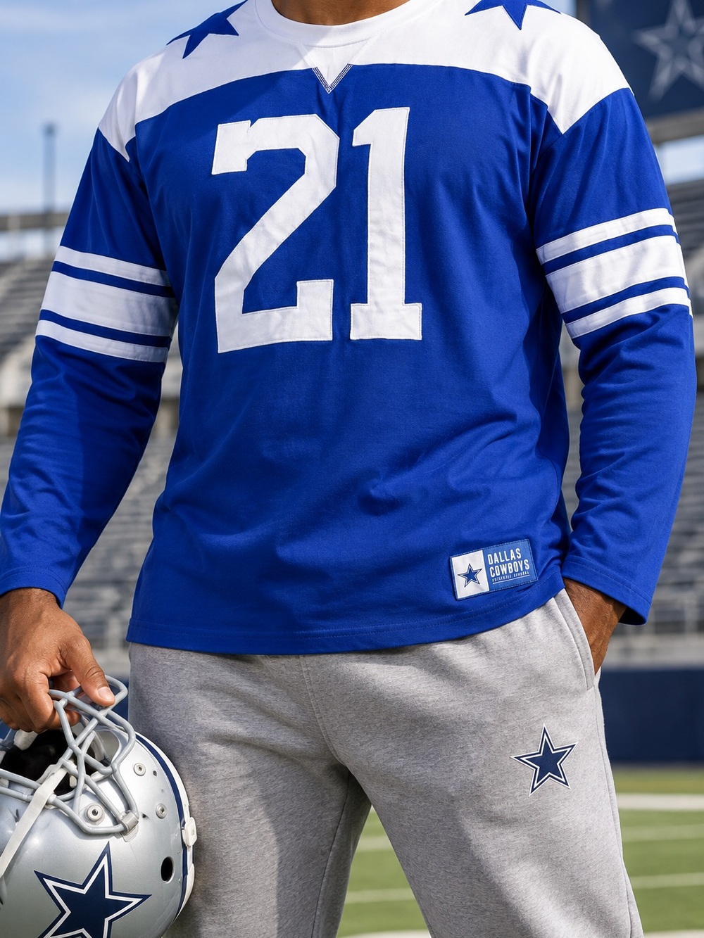 Dallas Cowboys Ezekiel Elliott #21 Long Sleeve Jersey Shirt Men’s 3XL Blue White